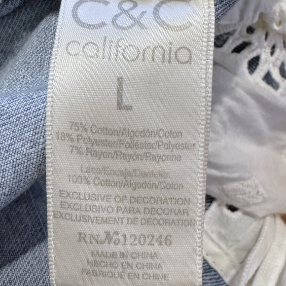 C&C California Denim Jacket with Lace Hem & Lace Cuffs – Size L - Picture 9 of 11